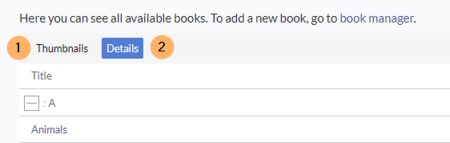 Screenshot of the tabs section of the bookshelf page