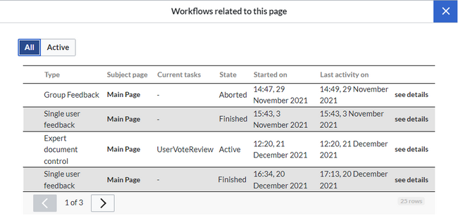 Workflows overview page