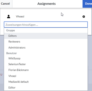 Assignments dialog window