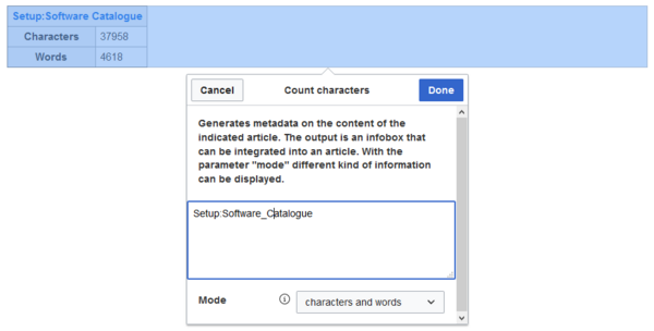 Count characters dialog box