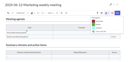 Meeting minutes page with 3 contributors